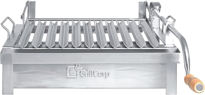 Junior Argentine Grill – Portable & Built-in 100% Stainless Steel BBQ with Lifting System & Drip Pan – Fits Junior Grillcorp Roasting Box – Outdoor Cooking & Camping Accessory