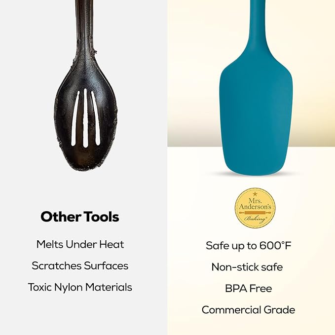 Mrs. Anderson’s Baking Silicone Spoon-Shaped Spatula, Flexible And Nonstick, One-Piece Design, Turquoise Blue, For Mixing, Folding, Scraping, Baking, And Cooking