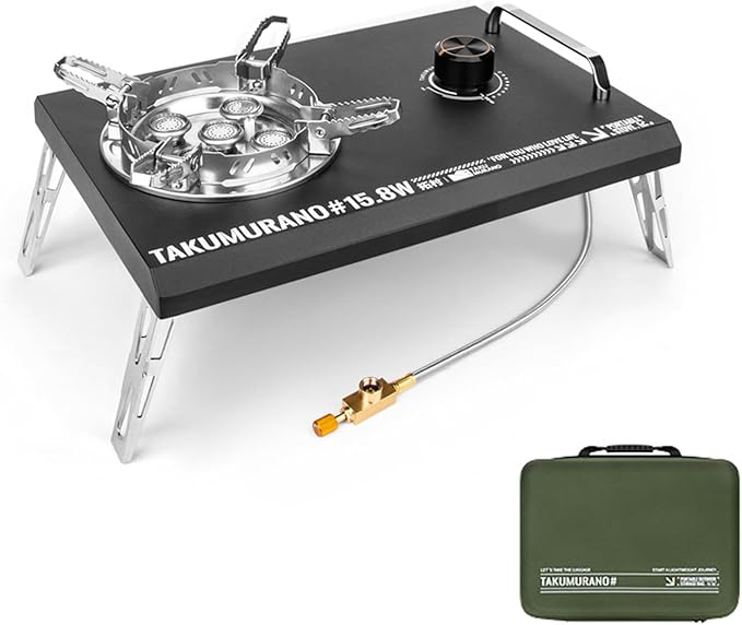 Propane camping stove, Desktop & Embed Folding Gas Stove, Household Gas Stove with Carrying Handle, Outdoor Camping Cooking Stove, 15800W, Black