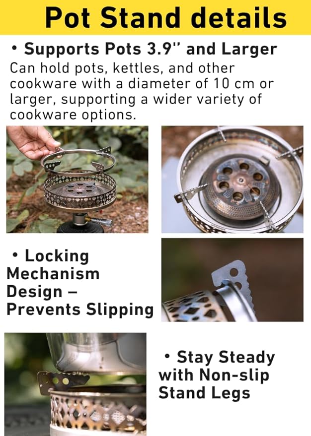 CAMPINGMOON Bottle Top Propane Camping Stove Portable High Output Single Burner w Integrated Piezo Ignition Solid Brass Regulator Precision Metal Knob Wind-Resistant Outdoor Stove PG-4/ST No Gas fuel