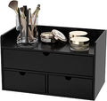 Wisuce Bamboo Desk Organizer - Mini Bamboo Desk Drawer Tabletop Cosmetic Storage Organization for Office or Home Black with Shelf