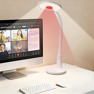 Glendan Desk Lamp for Home Office: Eye-Caring LED Red Light Desk Lamp, 10 Brightness & Flexible Gooseneck, Dimmable Desk Light with Memory & Timer, Table Lamp for Study, Bedroom
