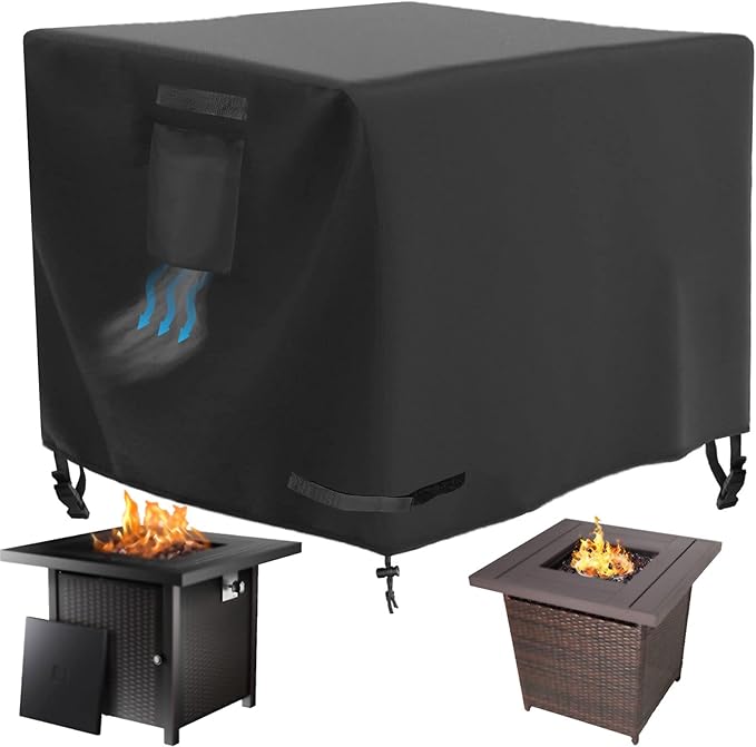WICKTICK Square Gas Fire Pit Cover 32 x 32 x 25 Inch, Waterproof & 600D Heavy Duty Fire Table Cover for 28x28, 30x30, 32x32 Inch Patio Tall Propane Firepits