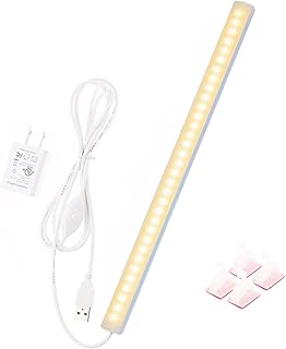 JUSJUBR 12-Inch Slim LED Under Cabinet Light with Memory Function, Warm White 3000K Dimmable USB Light Bar for Rooms