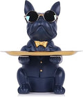 QIANLING Modern Decor Resin Navy Blue Bulldog Statue Tray - Storage Key Holder, Candy, Jewelry, Earrings - Suitable for Home, Dining Table, Office - Modern Art Small Object Tray