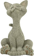 JFSM INC. Whimsical Smiling Grey Cat Figurine – Cute Resin Kitten Statue for Home or Office Decor, Hand-Painted Feline Ornament, Funny Animal Lover Gift for Cat Lovers, Desk or Shelf Display