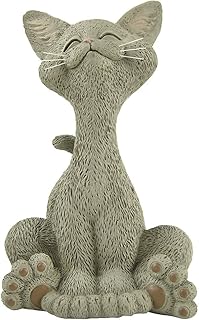 JFSM INC. Whimsical Smiling Grey Cat Figurine – Cute Resin Kitten Statue for Home or Office Decor, Hand-Painted Feline Ornament, Funny Animal Lover Gift for Cat Lovers, Desk or Shelf Display