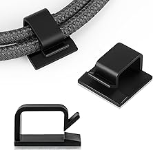 63pcs Black Cable Management,Adhesive Cable Clips,Cord Organizer ID 032" X0.2",Cord Clips for Wires on Wall,Under Desk,Nightstand,PC,TV,Outdoor Lights Strip,Plant Clips for Climbing Plants