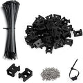 Black Cable Zip Tie Mounts Kit-100 Pcs Cable Zip Tie Saddle Type Mounts Base with 100 Pcs 8" Cable Ties and 100 Pcs Tapping Screw, Wire Cable Clips Organizer Holders Clamps