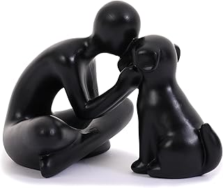 Dog Sculpture Home Decoration Decor Cute Man and Dog Statue Decor for Shelf、Living Room、Bedroom、Home， Memory Gifts for Pet Lovers (Black)