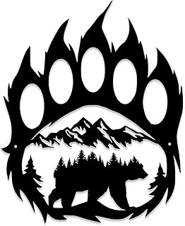 Rustic Cabin Hunting Bear Paw Decor - Metal Bear Wall Art, 14.5 x 11.8 inches, Black for Bathroom, Living Room, Bedroom