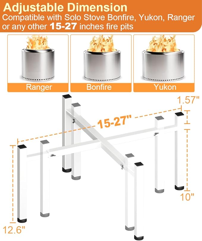 Garbuildman 15-27 Inch Universal Firepit Stand for Solo Stove Bonfire Ranger Yukon and Other 15-27" Outdoor Fire Pit, Metal Fire Pit Accessory for Outside Firepit, Outdoor Fireplace Tools, White