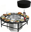 LS'BABQ 40" Fire Pit Surround Tabletop with Waterproof Cover for Solo Stove Bonfire & Ranger, Round Outdoor Fire Pit Table for Most Wood-Burning Stoves Under 22" Dia for Camping, Powder-Coated Steel