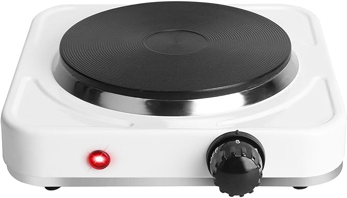 7” Electric Single Burner, 1500W Portable Stainless Steel Countertop Hot Plate Stove Cooktop with Non Slip Rubber Feet for RV/Home/Camp, 5 Temperature Adjustments