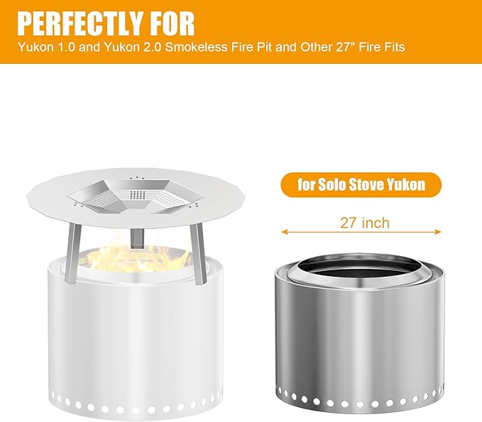 BBQ-PLUS One-Piece Heat Deflector Replacement for Solo Stove Yukon 27" Fire Pit, 304 Stainless Steel Heat Diffuser Accessories with 3 Support Leg for Most 27 inches Outdoor/Indoor Backyard Fire Pit