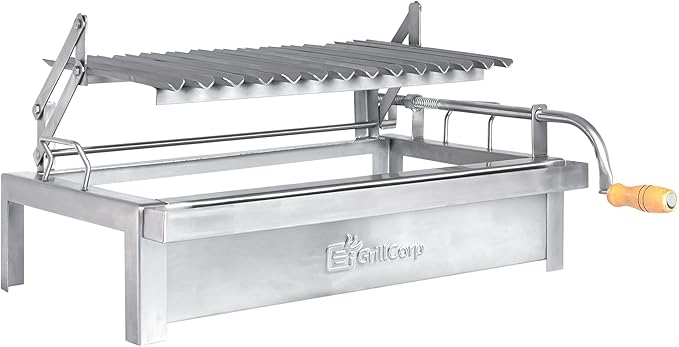 Medium Argentine Grill – Portable & Built-in 100% Stainless Steel BBQ with Lifting System & Drip Pan – Fits Medium Grillcorp Roasting Box – Outdoor Cooking & Camping Accessory