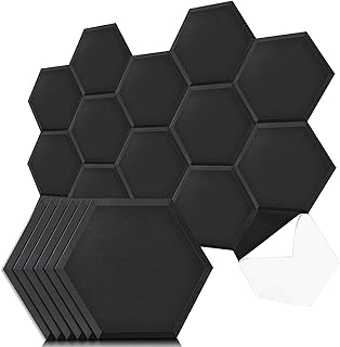 Art3dwallpanels Self Adhesive 20 Pack Acoustic Panels, 14" X 12" X 0.4" Soundproof Wall Panels, High Density Sound Absorbing Panels Hexagon Beveled Edge Sound Dampening Panels, Studio Treatment Tiles
