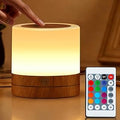 Portable Night Light for Kids, USB Rechargeable Small Desk Lamp,13 RGB Colors & 4 Brightness & 1 Remote, Touch Bedside Table Lamp for Nursery Bedroom Living Room Home (Wood Grain)