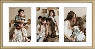 Golden State Art, 4x6 Aluminum Collage Frame, Displays 6x4 Pictures With 3 Openings Mat or One 7x14 Photo, Real Glass, Portrait/Landscape Wall Display, Gold, 1 Pack