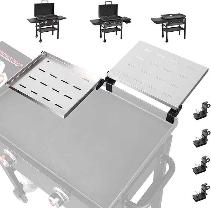 Utheer 2-Pack Griddle Warming Rack for Blackstone 28" Griddles, Stainless Steel Flat Top Grill Accessories | Reversible Rack Adds Prep Space, Foldable Clip-On Design Expands Cooking & Holding Area
