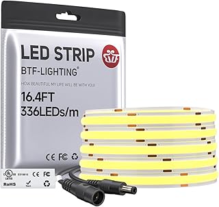 BTF-LIGHTING FCOB COB LED Strip Natural White 4000K, UL Listed 16.4FT DC12V Super Bright Uniform Light, CRI 90+ 8mm Width Flexible Tape Light for Home Indoor DIY Lighting(No Adapter or Controller)