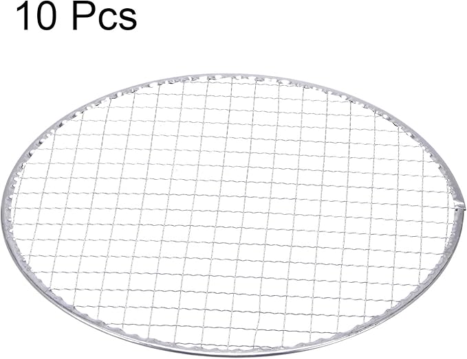 HARFINGTON 10pcs Round BBQ Grill Net 10.2" Dia Galvanized Iron Barbecue Mesh Mat for Baking Smoking Charcoal Grilling Roasting
