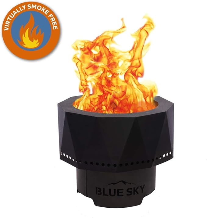 Blue Sky Outdoor Living Ridge Portable Fire Pit, Smokeless Fire Pit with Spark Screen, Lift, and Carrying Bag, Black