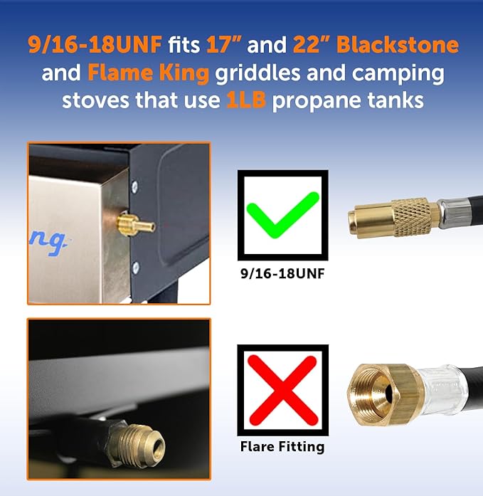 Flame King 6-FT Propane Adapter Hose & Regulator for 20LB Tank for 17"/22" Blackstone Tabletop Grill Griddle, Weather Resistant & Corrosion Resistant