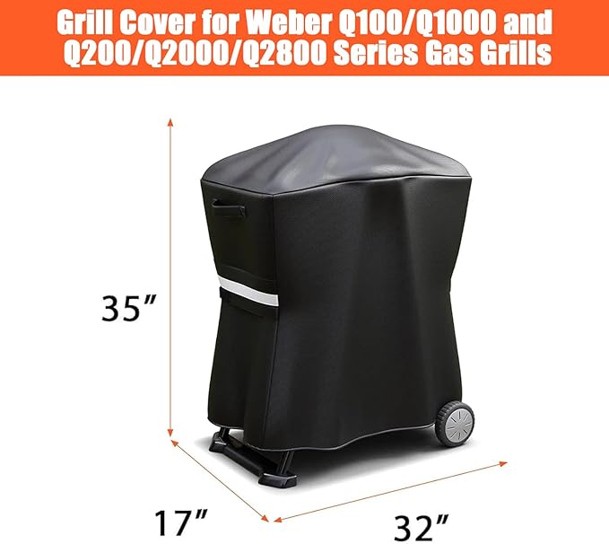 QuliMetal 7113 Grill Cover for Weber Q100 Q120 Q1000 Q1200 Q200 Q220 Q2000 Q2200 Q2400 Q2800N+ Series Gas Grills, Heavy Duty BBQ Gas Grill Cover, 600D