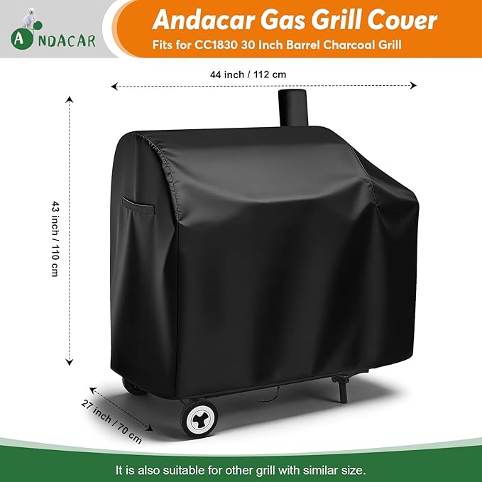 Charcoal Grills Cover for CC1830 30 Barrel Charcoal Grill, Waterproof Outdoor Grill Cover BBQ Grill Cover Barbeque Grill Cover - 44" L×27.6" W×43" H, Black