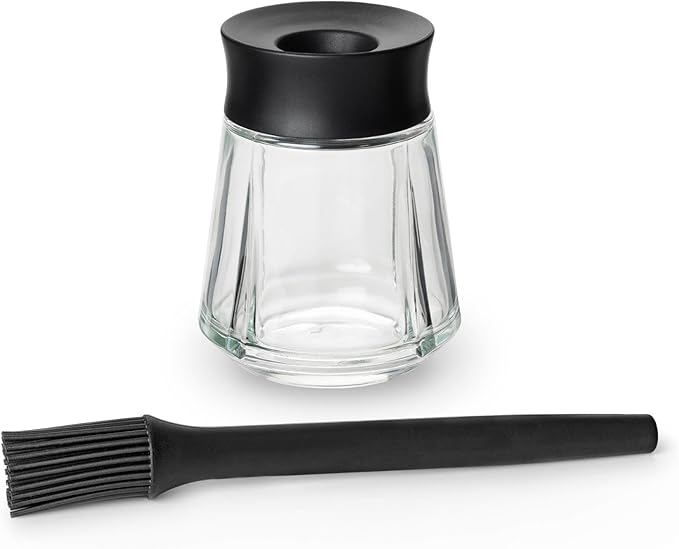 Rosendahl Grand Cru 8.1 in. Marinade Glass with Brush - Stylish Black Glass Jar with Flexible Lid and Soft-Touch Silicone Brush, Perfect for Mixing and Storing Marinades, Leak-Proof Kitchen Essential