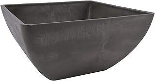 PSW Pot Collection 12x6 inch Plastic/Stone/Wood Composite Square Planter – No Drainage Hole (Drillable), Modern Indoor/Outer Pot for Flowers, Foliage, Succulents, Fairy Gardens, Dark Charcoal