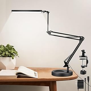NOEVSBIG LED Desk Lamp with Clamp,2-in-1 Clamp on Desk Lamps with Base,50.7" Adjustable Swing Arm Architect Desk Lamp,Memory Function Desk Lights for Home Office,Workbench,Reading,Craft,Drafting