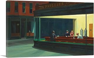 ARTCANVAS Nighthawks 1942 Canvas Art Print Stretched Framed Painting Picture Poster Giclee Wall Decor by Edward Hopper - 40" x 26" (0.75" Deep)