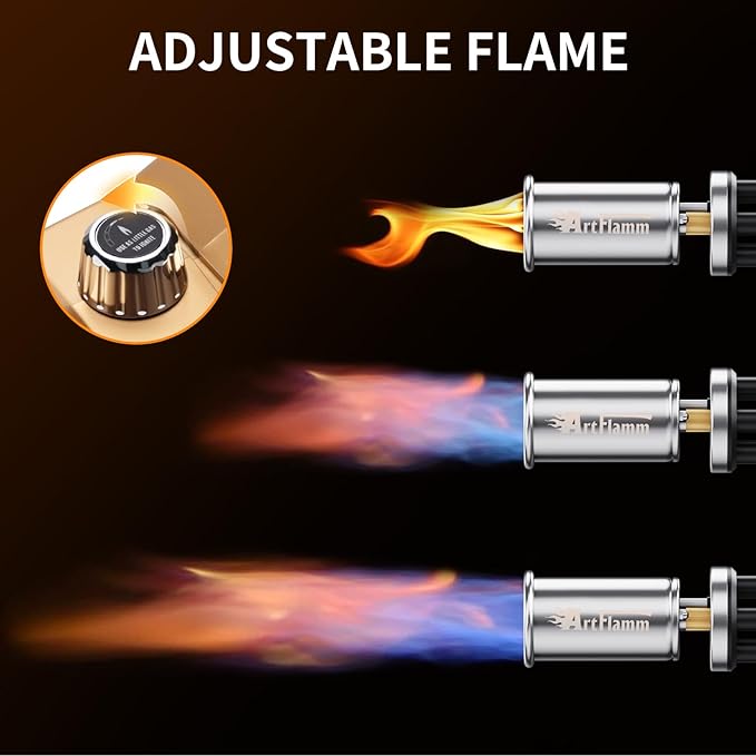 ARTFLAMM Powerful Propane Torch, Kitchen Blow Torch Gun with Adjustable Flame, Detachable Flamethrower Cooking Torch for Searing Steak, Camping, BBQ, Welding (Tank Not Included)