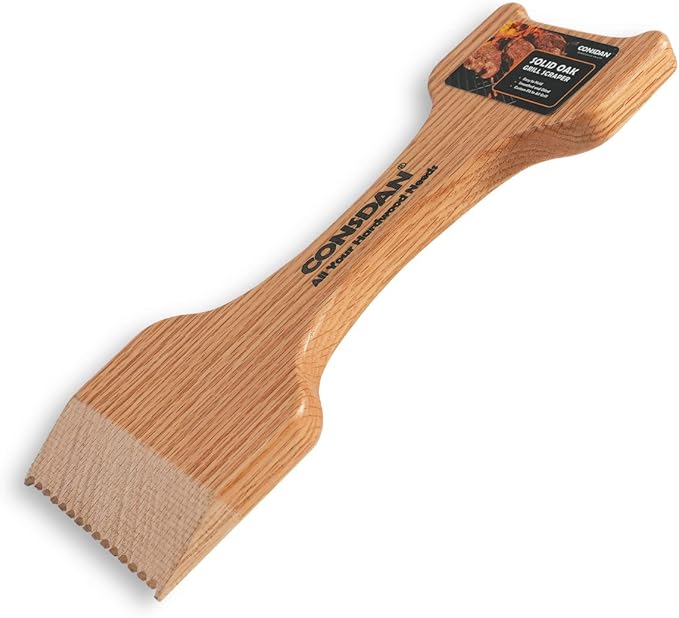 CONSDAN Wood Grill Scraper, Soild Oak Wooden Grill Brush, Grill Scraper for Outdoor Grill, Bristle Free Grill Scrapers, Grill Grate Cleaner Safe Wood Grill Brusher