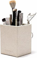 UnionBasic Square Pen Holder, Leather Pencil Cup, Desktop Caddy Stationery Organizer, Beige