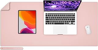 Wolaile PU Leather Desk Pad Blotter,Light Pink Waterproof Office Desktop Mat for Women,36x17in Non-Slip Large Mouse Pad Writing Protector