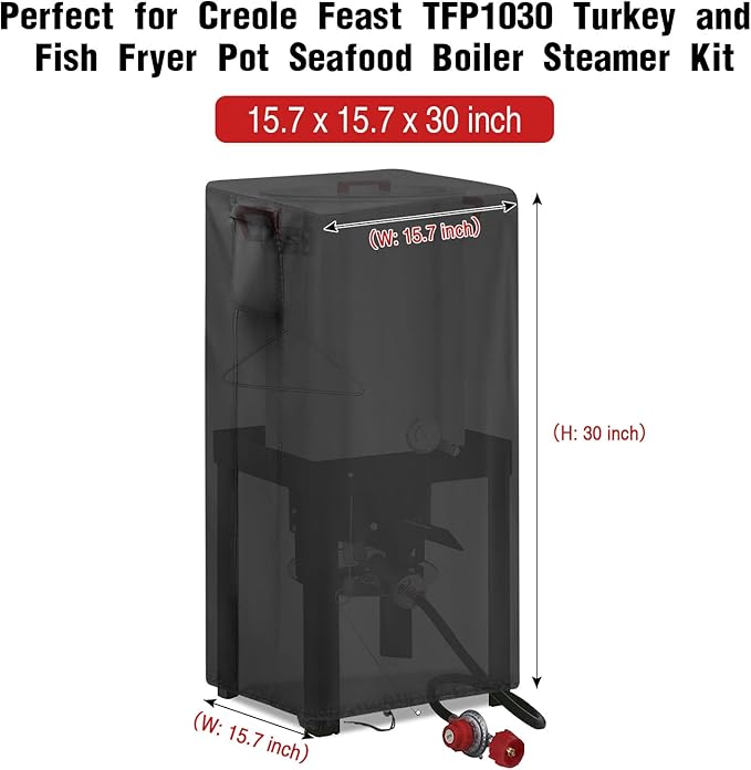 Turkey Deep Fryer Cover for CreoleFeast TFS3010 Propane, Waterproof Outdoor Cooker Turkey and Fish Fryer Pot Seafood Boil Pot Cover - 15.7x15.7x30 inch, Black