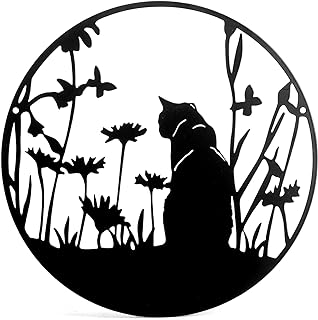 SwallowLiving Metal Black Cat Silhouette Decor 13.4”x13.4” Lazer Cut Wall Art Elegant Cat Lady Gifts Black Cat Decor for Cat Lovers Cat Wall Decor for Living room, Bedroom and Garden