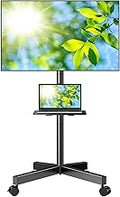 PERLESMITH Rolling TV Stand, Mobile TV Stand for 23-60 Inch LCD LED TVs, Tilt TV Stand Wheels Holds up to 88Lbs, Portable TV Stand for Bedroom with Shelf, Outdoor TV Stand Max VESA 400x400mm PSTVMC06