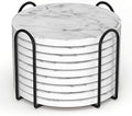 Billbotk 9 Pieces Ceramic Coasters for Drinks with Holder, Absorbent Drink Coasters for Coffee Table, Marble Style Coasters Wooden Table, Suitable for Kinds of Cups, 4 Inches