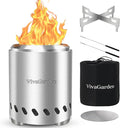 9.7 x 7.1 inch Tabletop FirePit, VivaGarden Portable Fire Pit Outdoor, Wood and Pellets Burning Camping Stove with Carry Bag, Forks, Mat and Pot Stand (Silver)