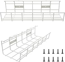 Under Desk Cable Tray - 2 Pack Cable Raceway for Wire Management. Metal Wire Organizer for Office, Studio and Home. Super Sturdy Cord Organizer for Desk - White Cable Management Under Desks