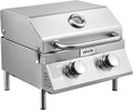 VEVOR Tabletop Gas Grill, 2-Burner Stainless Steel Portable Propane Grill, with Built-in Thermometer, Travel Locks, Weatherproof Lid, 15,000 BTU Total, for Outdoor Cooking, Patio, Party, Camping, RV