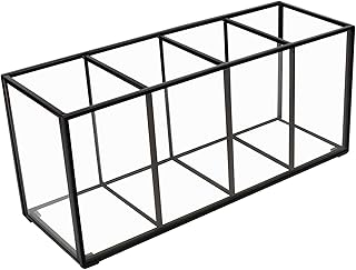 Pencil Holder for Desk,Tempered Glass Pen Holder,3&4 Compartments,Desktop Storage Organizer for Office Supplies,School Supplies,Pens,Markers,Pencils,Scissors,Paperclips (Black, 4 compartments)