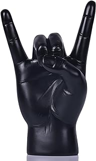 QIANLING 7.7" Black Resin Rock On Hand Gesture Statue - Rock Culture Music Lovers' Decorative Tabletop Sculpture for Bookshelf, Desk & Mantel Decor in Home or Office, Modern Symbolic Figurine