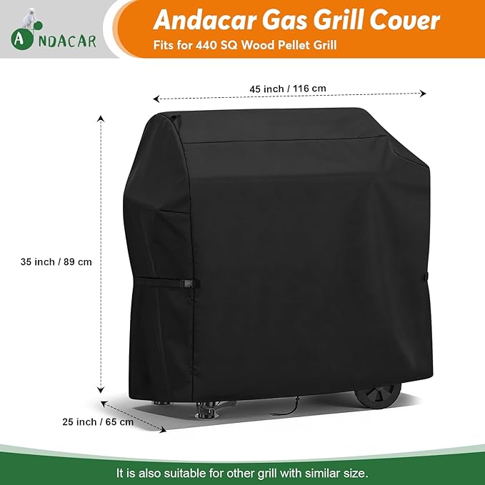 Charcoal Grills Cover for 440 SQ Wood Pellet Grill, Waterproof Outdoor Grill Cover BBQ Grill Cover Barbeque Grill Cover (Cover Only) - 45" L×25" W×35" H, Black