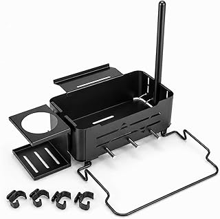 QuliMetal Weber Works Grill Rail Organizer, 5-in-1 BBQ Storage Basket with Paper Towel Bar, Bag Holder, Cup Tray & Tool Hooks, Side Rail Caddy for Weber Slate, Spirit, Genesis, Performer