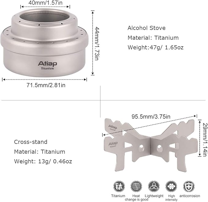 Alcohol Stove, Titanium Portable Camping Backpacking Hiking Stove with Cross Stand Carry Bag